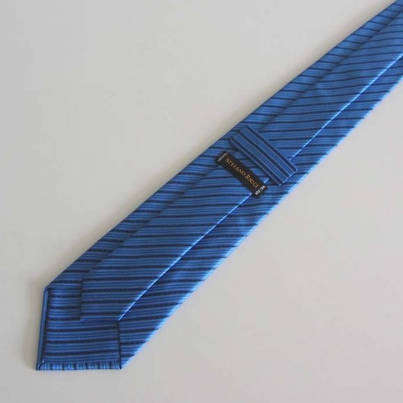 STEFANO RICCI blue/blk striped neck tie 100% silk - Picture 2 of 5